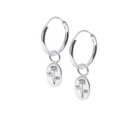 Water Lily Birth Flower Silver Hoop Earring Charms HO-2701